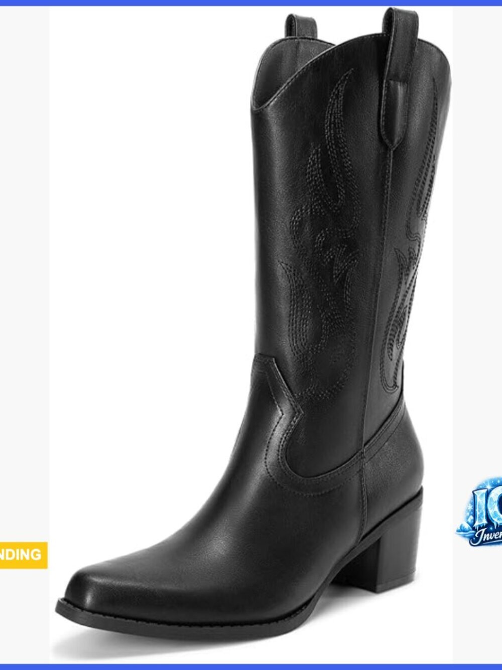 Women's Square Toe Cowboy Mid Calf Western Boots Faux Leather